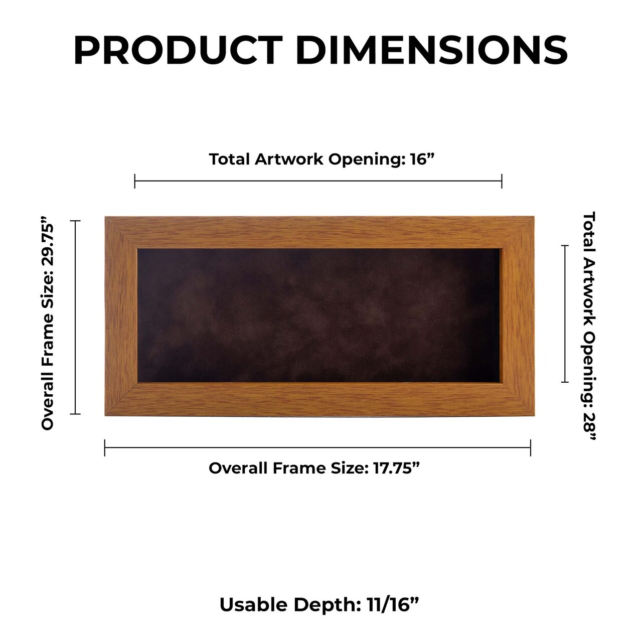 Warm Honey Brown Wood Shadow Box Frame with Acrylic Front - Brown Suede Backing, 30 Sizes